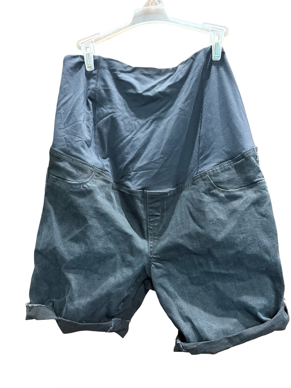 Maternity Denim Shorts in black  - Stretch Waist Comfort